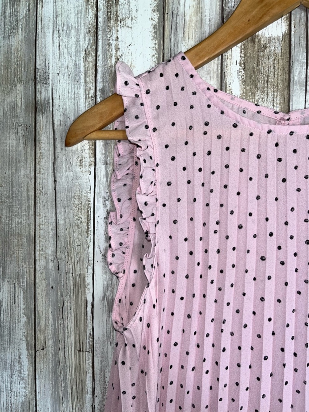 Maurices Polka Dot Pleated Tank Top Small Pink Ruffle Sleeve Feminine Blouse - Picture 6 of 6